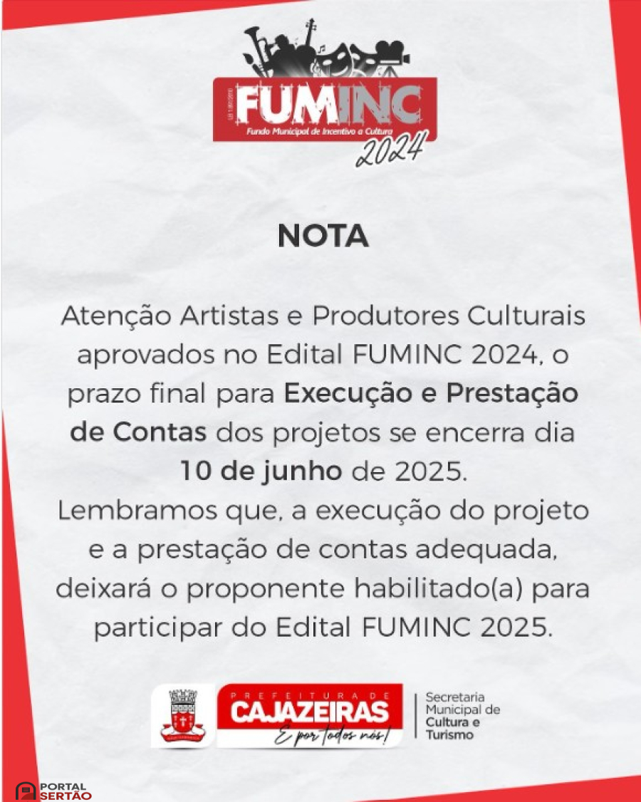 FUMINC 2024: prazo para execução e prestação de contas termina em 10 de junho