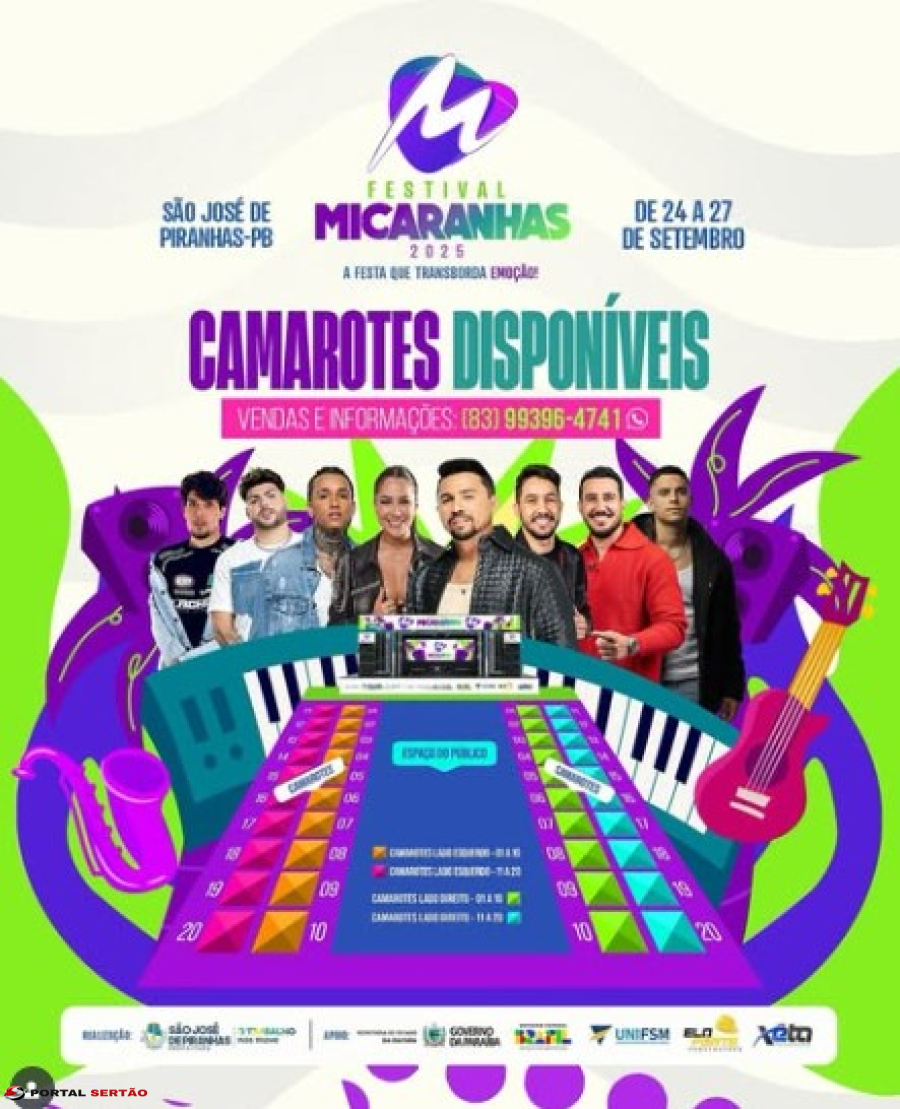  Festival Micaranhas 2025 vai ser A FESTA e você merece viver esse momento de um jeito exclusivo!  🔥 🔝Camarotes disponíveis com a melhor visão, conforto e toda energia que só o Micaranhas pode oferecer!  • De 25 a 27 de setembro em São José 